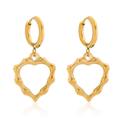 1 Pair Simple Style Classic Style Heart Shape Bamboo Plating 304 Stainless Steel 18K Gold Plated Drop Earrings