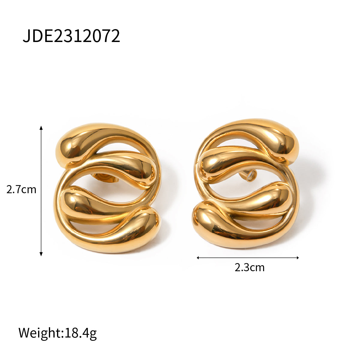 1 Pair IG Style Water Droplets 304 Stainless Steel 18K Gold Plated Ear Studs