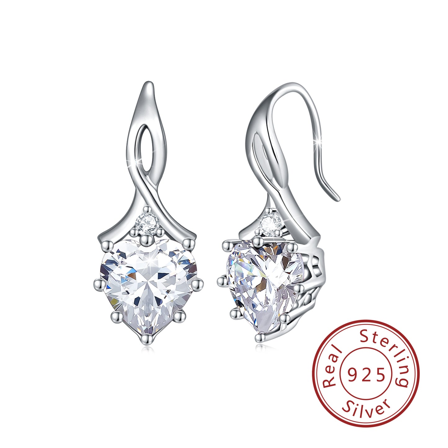 1 Pair IG Style French Style Classic Style Heart Shape Inlay Sterling Silver Birthstone Zircon Drop Earrings