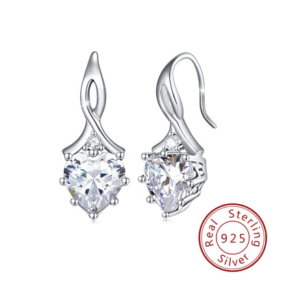 1 Pair IG Style French Style Classic Style Heart Shape Inlay Sterling Silver Birthstone Zircon Drop Earrings