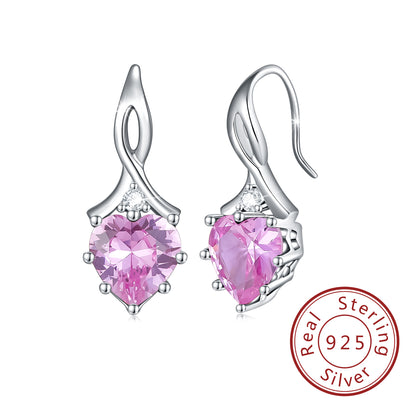 1 Pair IG Style French Style Classic Style Heart Shape Inlay Sterling Silver Birthstone Zircon Drop Earrings