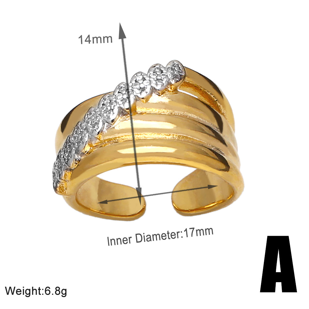 Wholesale Retro Simple Style Geometric Copper Plating Inlay 18K Gold Plated Zircon Rings