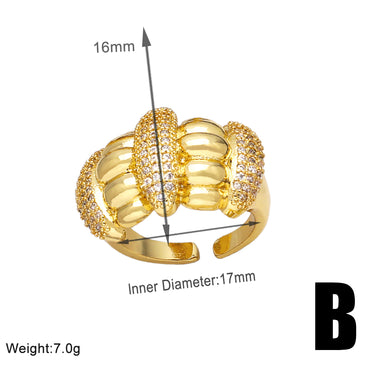 Wholesale Elegant Modern Style Geometric Copper Plating Inlay 18K Gold Plated Zircon Rings