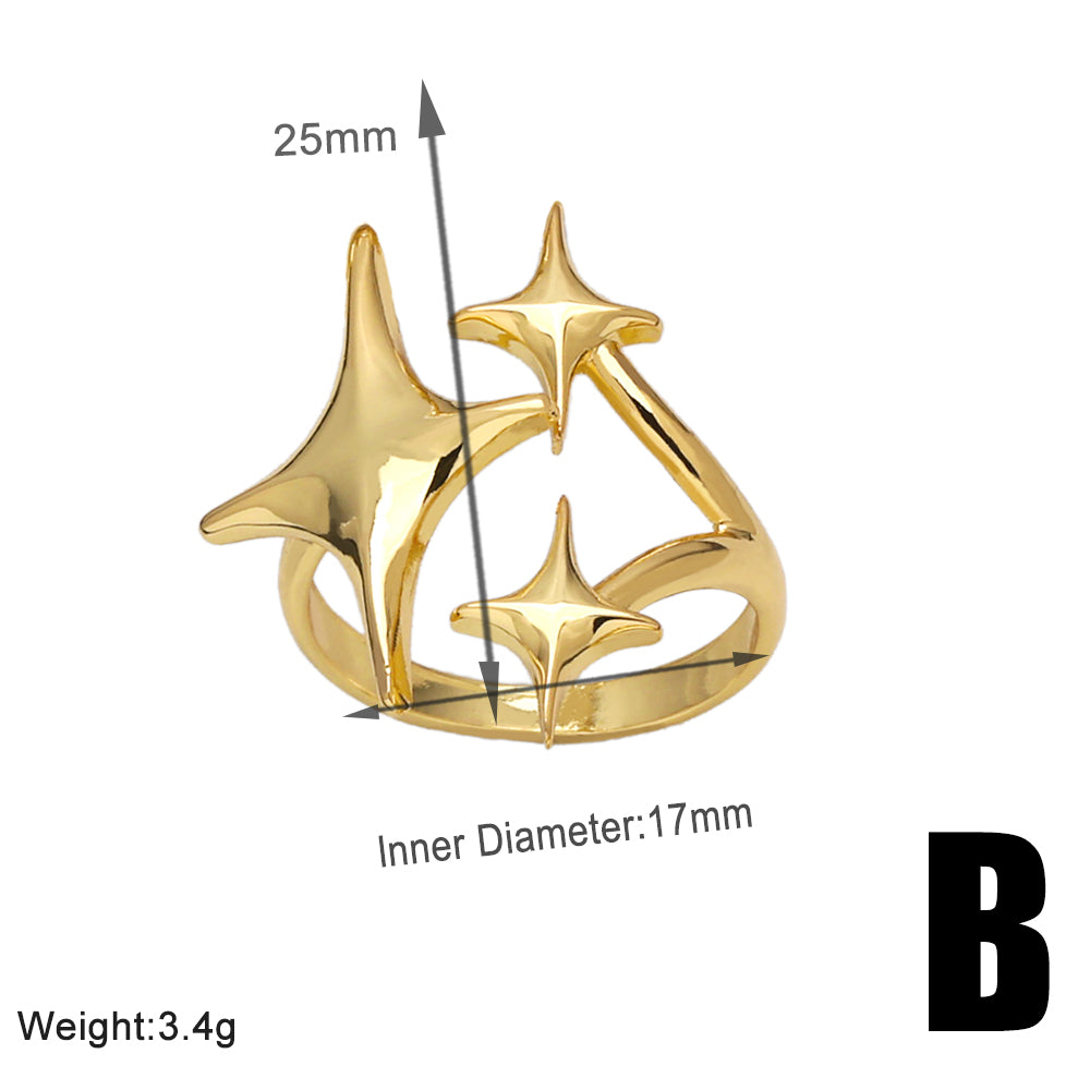 Wholesale Modern Style Simple Style Star Copper Plating Inlay 18K Gold Plated Zircon Rings