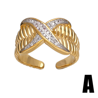 Wholesale Retro Simple Style Geometric Copper Plating Inlay 18K Gold Plated Zircon Rings