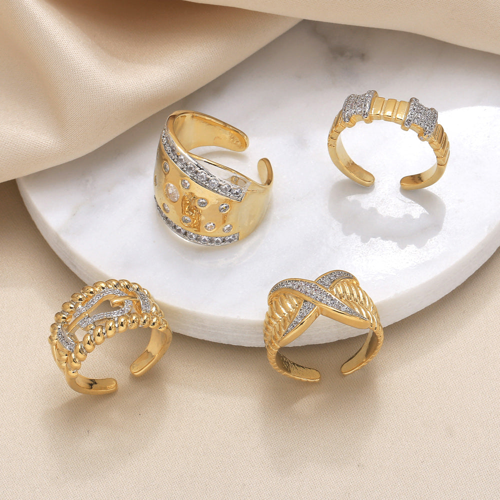 Wholesale Retro Simple Style Geometric Copper Plating Inlay 18K Gold Plated Zircon Rings