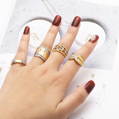 Wholesale Retro Simple Style Geometric Copper Plating Inlay 18K Gold Plated Zircon Rings