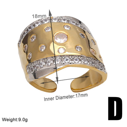 Wholesale Retro Simple Style Geometric Copper Plating Inlay 18K Gold Plated Zircon Rings