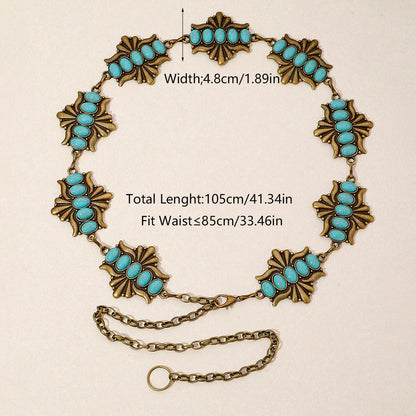 Vintage Style Bohemian Geometric Zinc Alloy Inlay Turquoise Rose Gold Plated Gold Plated Silver Plated Women's Waist Chain