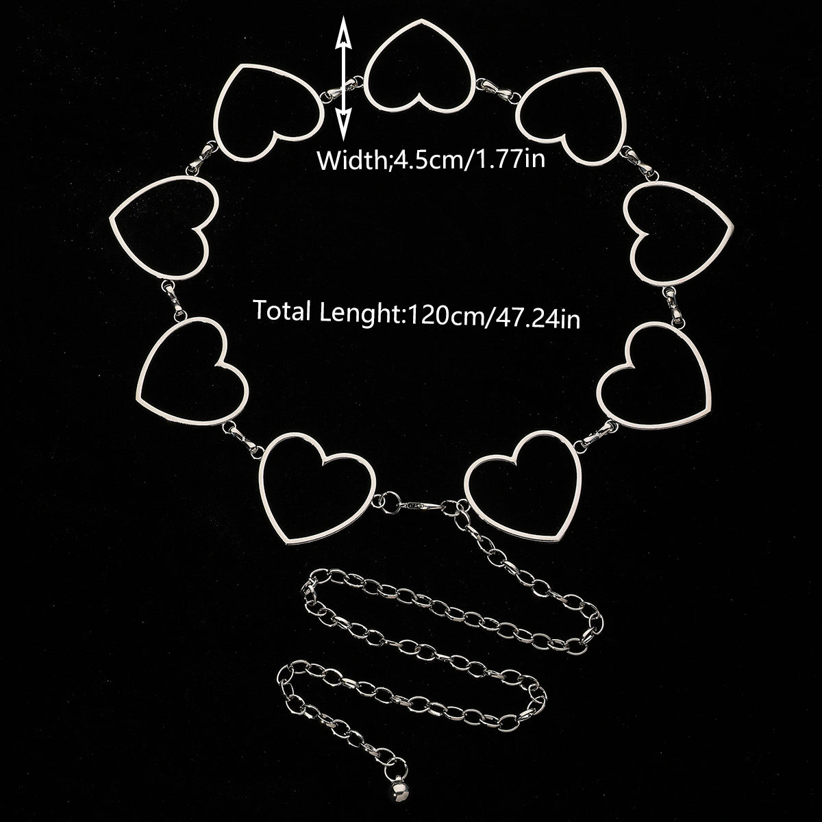 Elegant Gothic Heart Shape Zinc Alloy Inlay Rhinestones Silver Plated Women's Waist Chain