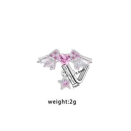 1 Piece Nose Rings & Studs Simple Style Classic Style Heart Shape Wings Bow Knot 316 Stainless Steel  Copper Plating Inlay Rhinestones Zircon White Gold Plated Nose Rings & Studs