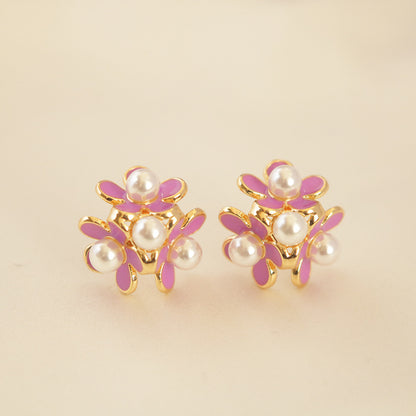 1 Pair Elegant Vintage Style Flower Imitation Pearl Artificial Pearls Ear Studs