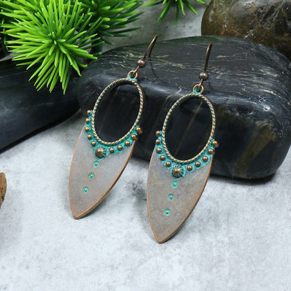 1 Pair Hip-Hop Retro Leaf Inlay Alloy Turquoise Drop Earrings