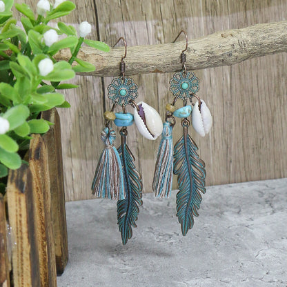 1 Pair Hip-Hop Retro Leaf Inlay Alloy Turquoise Drop Earrings