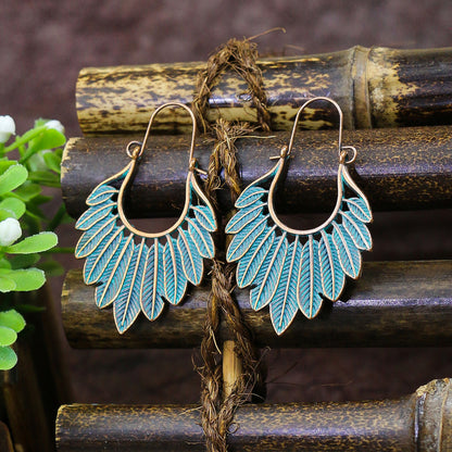 1 Pair Hip-Hop Retro Leaf Inlay Alloy Turquoise Drop Earrings