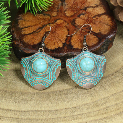 1 Pair Hip-Hop Retro Leaf Inlay Alloy Turquoise Drop Earrings