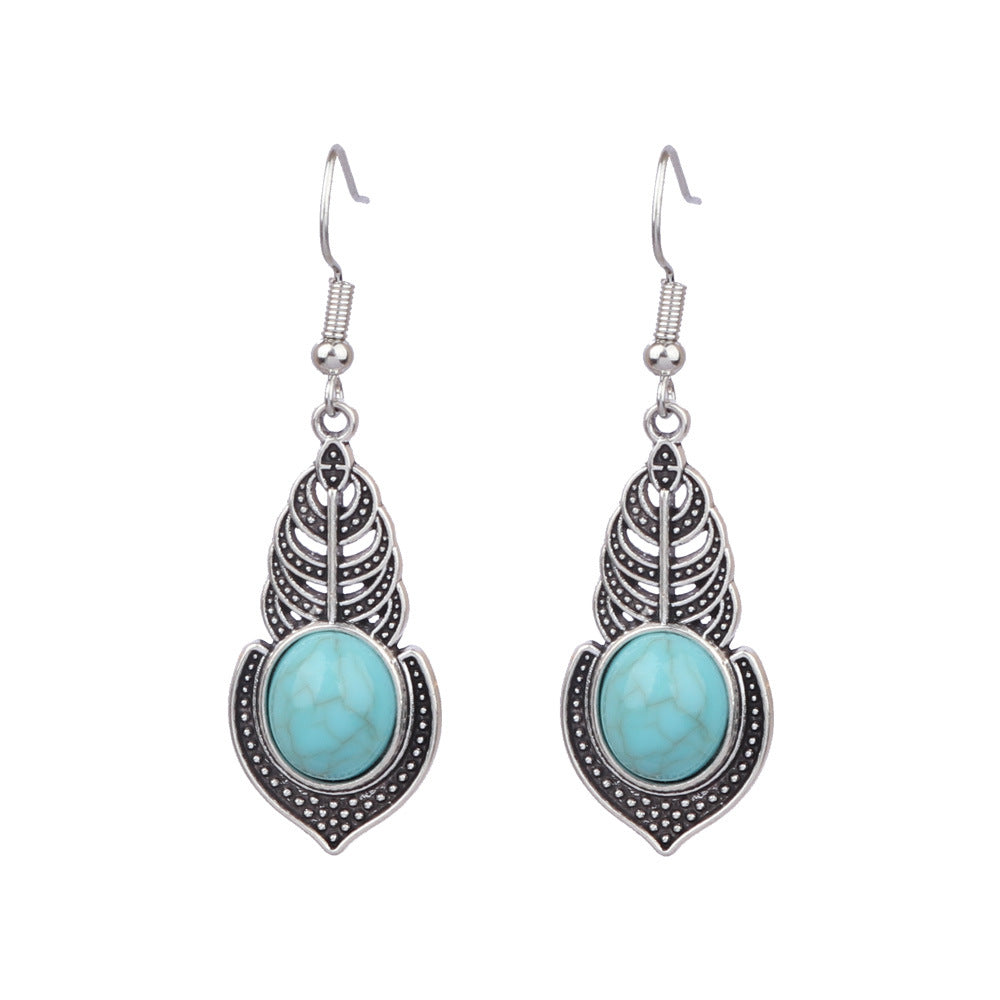 1 Pair Ethnic Style Round Inlay Alloy Turquoise Drop Earrings