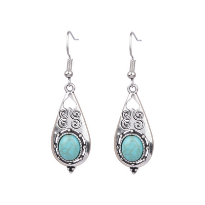 1 Pair Ethnic Style Round Inlay Alloy Turquoise Drop Earrings