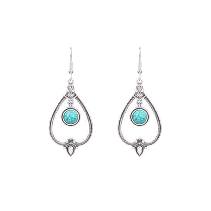 1 Pair Ethnic Style Round Inlay Alloy Turquoise Drop Earrings