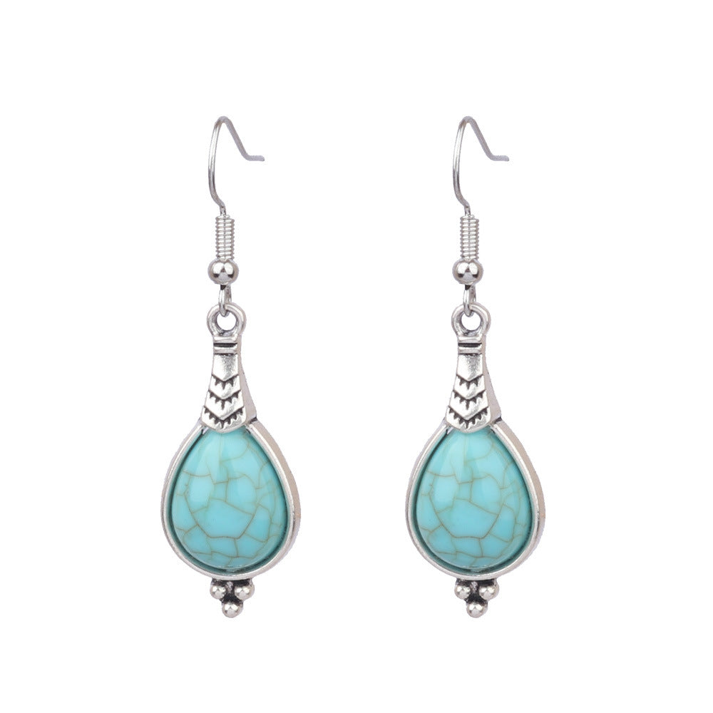 1 Pair Ethnic Style Round Inlay Alloy Turquoise Drop Earrings