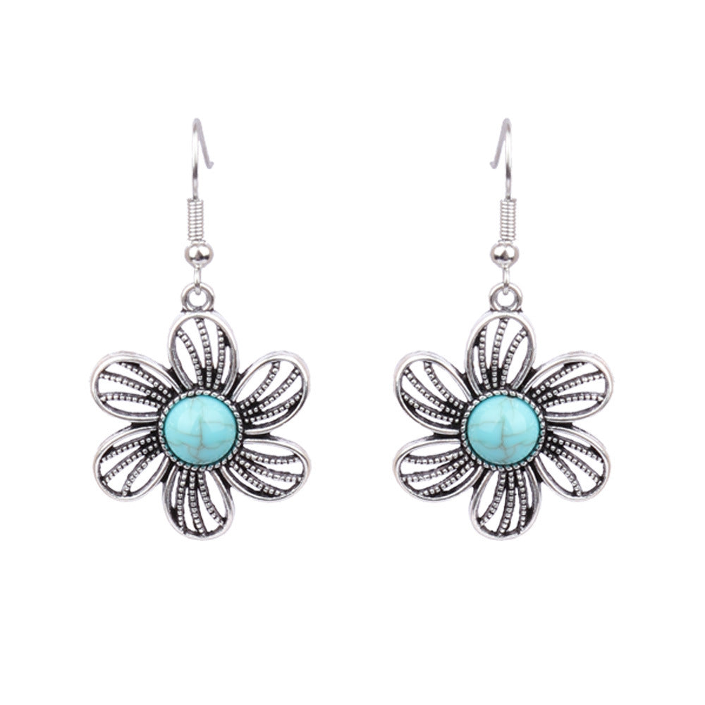 1 Pair Ethnic Style Round Inlay Alloy Turquoise Drop Earrings