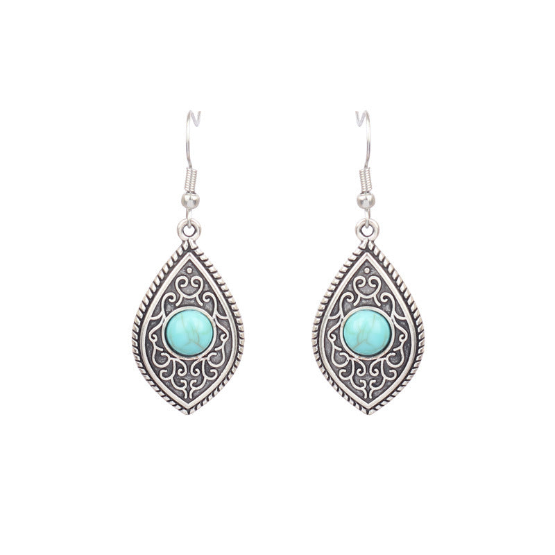 1 Pair Ethnic Style Round Inlay Alloy Turquoise Drop Earrings