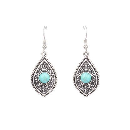 1 Pair Ethnic Style Round Inlay Alloy Turquoise Drop Earrings