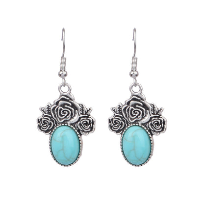 1 Pair Ethnic Style Round Inlay Alloy Turquoise Drop Earrings