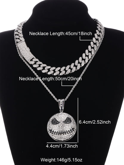 Hip-hop Punk Cool Style Round Grimace Zinc Alloy Plating Inlay Rhinestones 18k Gold Plated Men's Pendant Necklace