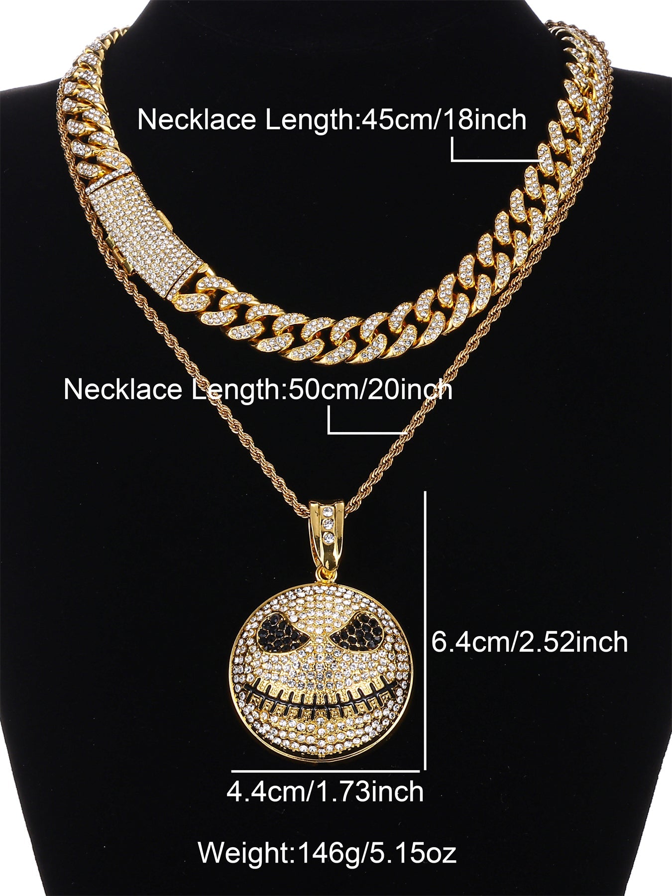 Hip-hop Punk Cool Style Round Grimace Zinc Alloy Plating Inlay Rhinestones 18k Gold Plated Men's Pendant Necklace