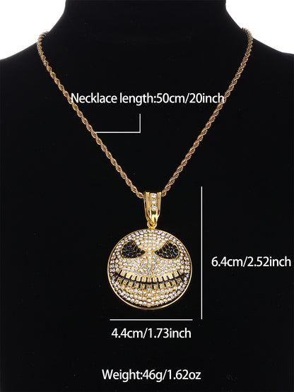 Hip-hop Punk Cool Style Round Grimace Zinc Alloy Plating Inlay Rhinestones 18k Gold Plated Men's Pendant Necklace