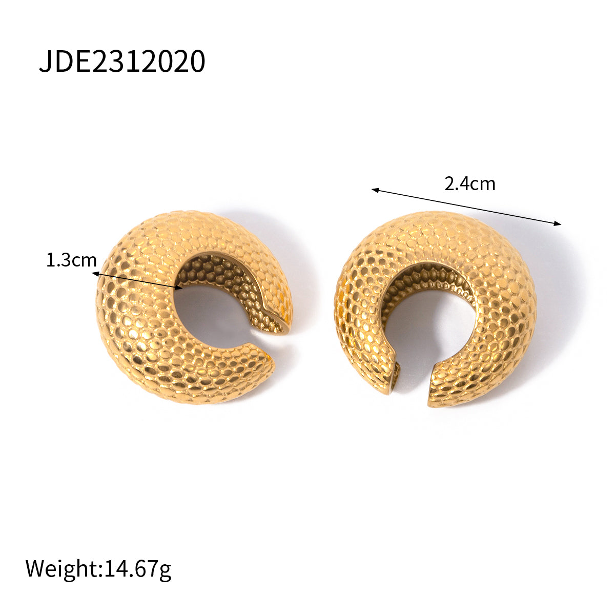 1 Pair IG Style Modern Style Fish Scales 316 Stainless Steel  18K Gold Plated Ear Cuffs