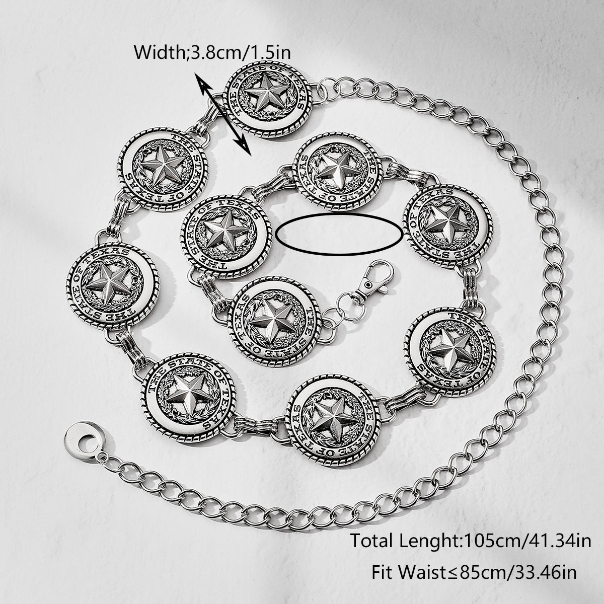 Vacation Ethnic Style Bohemian Star Oval Flower Zinc Alloy Inlay Turquoise Silver Plated Women's Waist Chain