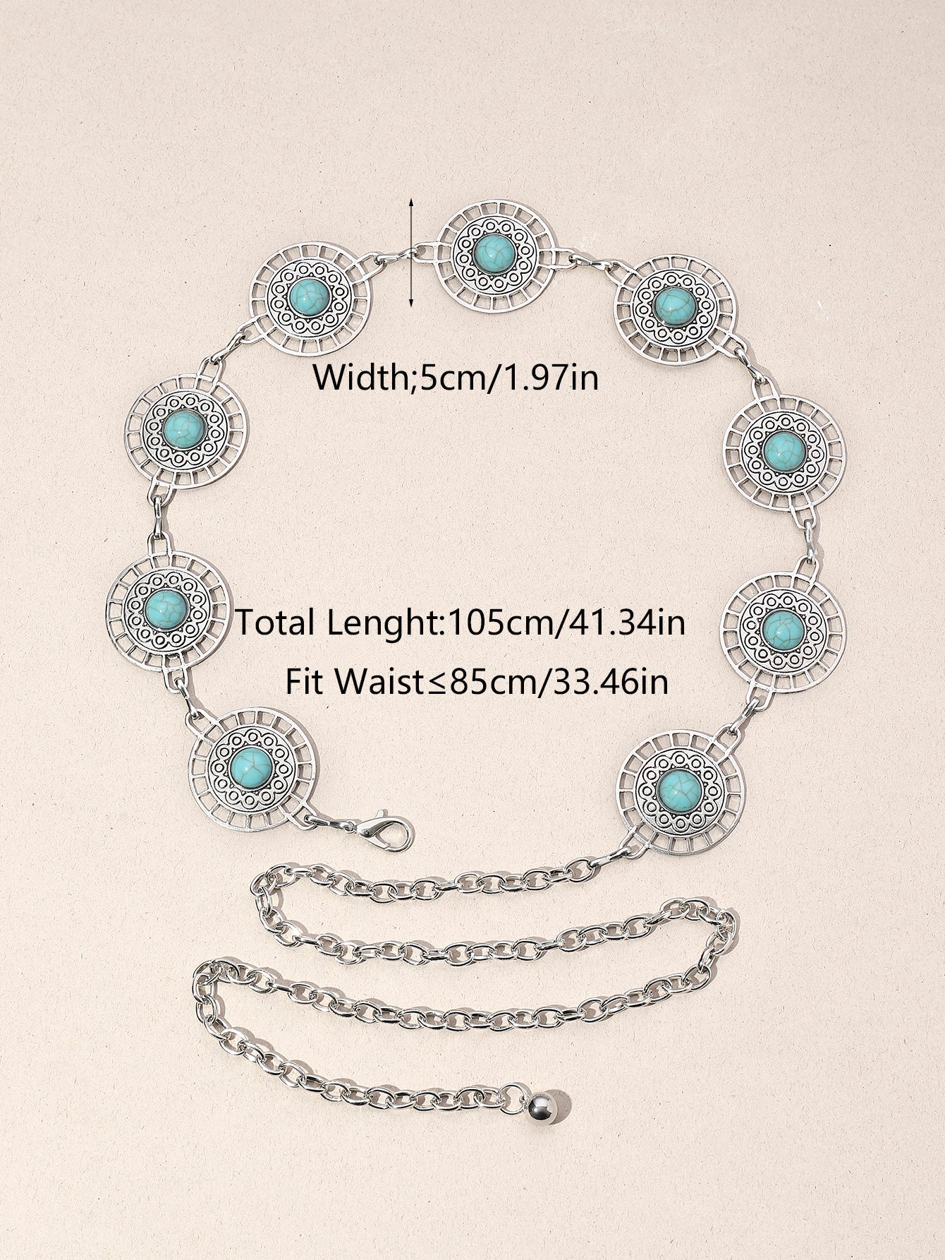 IG Style Ethnic Style Bohemian Round Oval Zinc Alloy Inlay Turquoise Silver Plated Women's Waist Chain