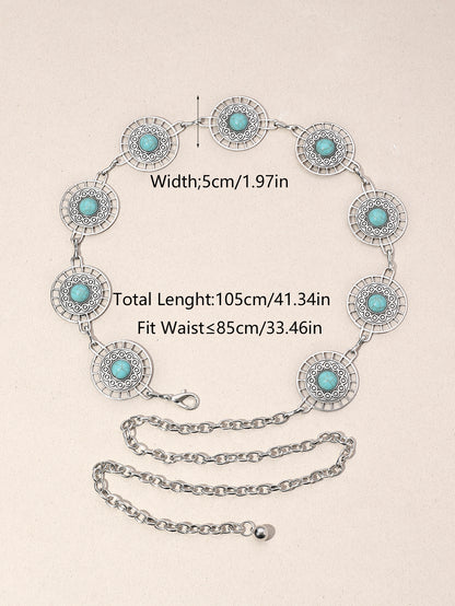 IG Style Ethnic Style Bohemian Round Oval Zinc Alloy Inlay Turquoise Silver Plated Women's Waist Chain