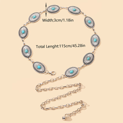 IG Style Ethnic Style Bohemian Round Oval Zinc Alloy Inlay Turquoise Silver Plated Women's Waist Chain