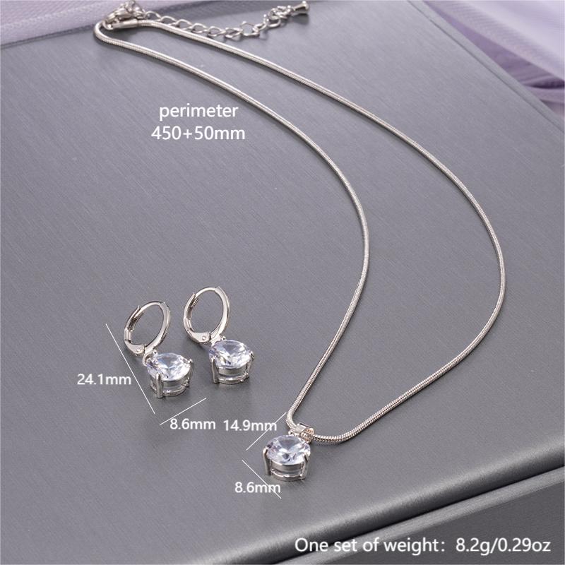 Copper White Gold Plated Simple Style Round Inlay Zircon Jewelry Set