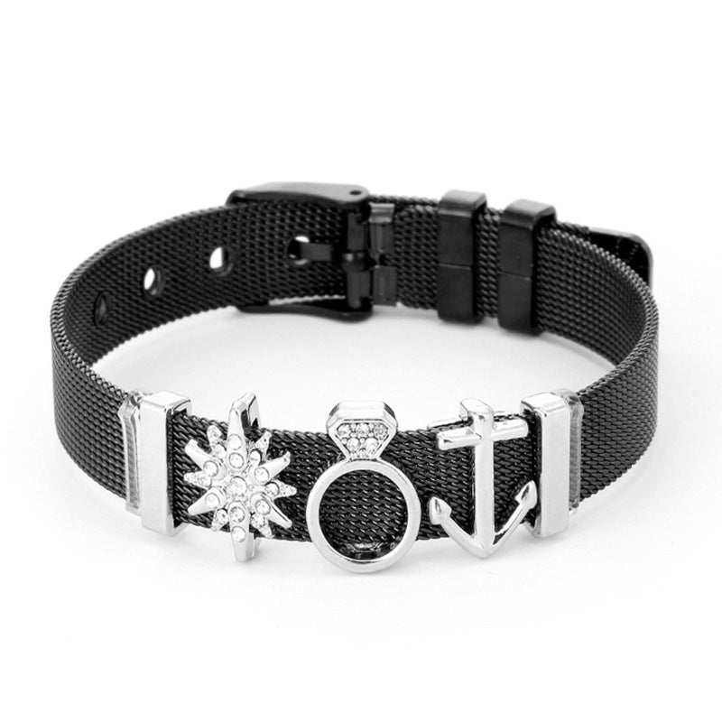 304 Stainless Steel Pu Leather Simple Style Classic Style Inlay Snowflake Rhinestones Bracelets