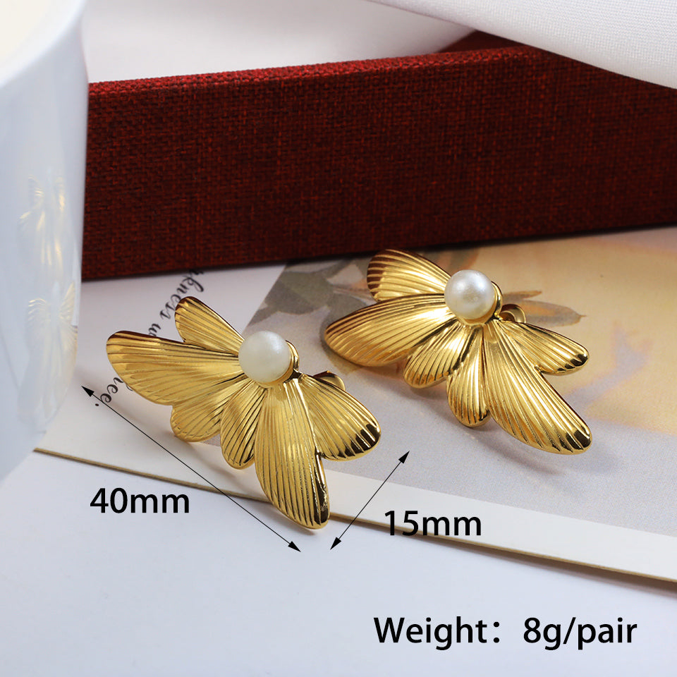 1 Pair Elegant Cute Solid Color Plating Inlay 304 Stainless Steel Pearl 18K Gold Plated Ear Studs