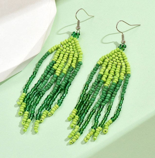 1 Pair Bohemian Geometric Beaded Glass Drop Earrings