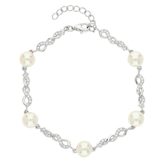 Sterling Silver White Gold Plated Elegant Glam Plating Inlay Solid Color Pearl Zircon Bracelets