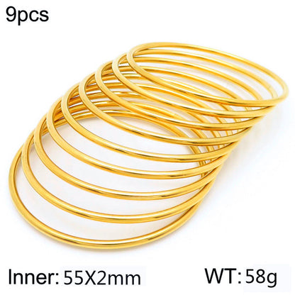 304 Stainless Steel 18K Gold Plated Simple Style Round Solid Color Bangle