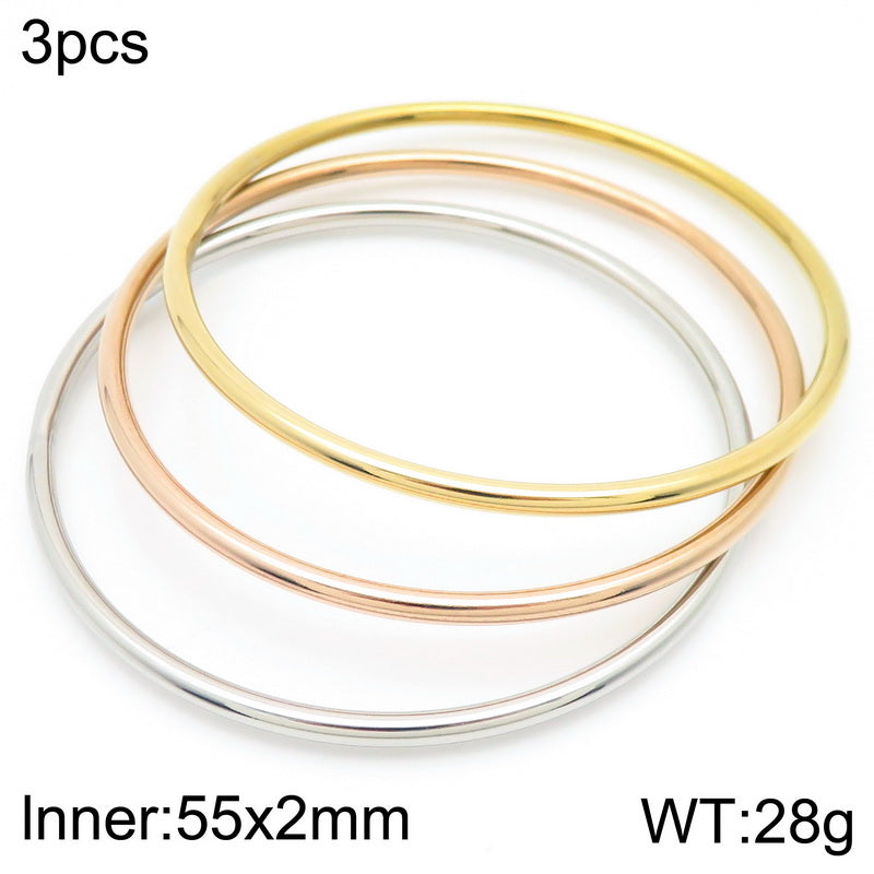 304 Stainless Steel 18K Gold Plated Simple Style Round Solid Color Bangle