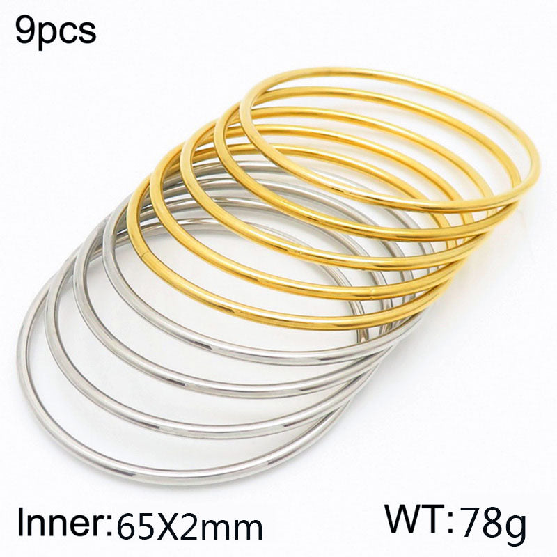 304 Stainless Steel 18K Gold Plated Simple Style Round Solid Color Bangle