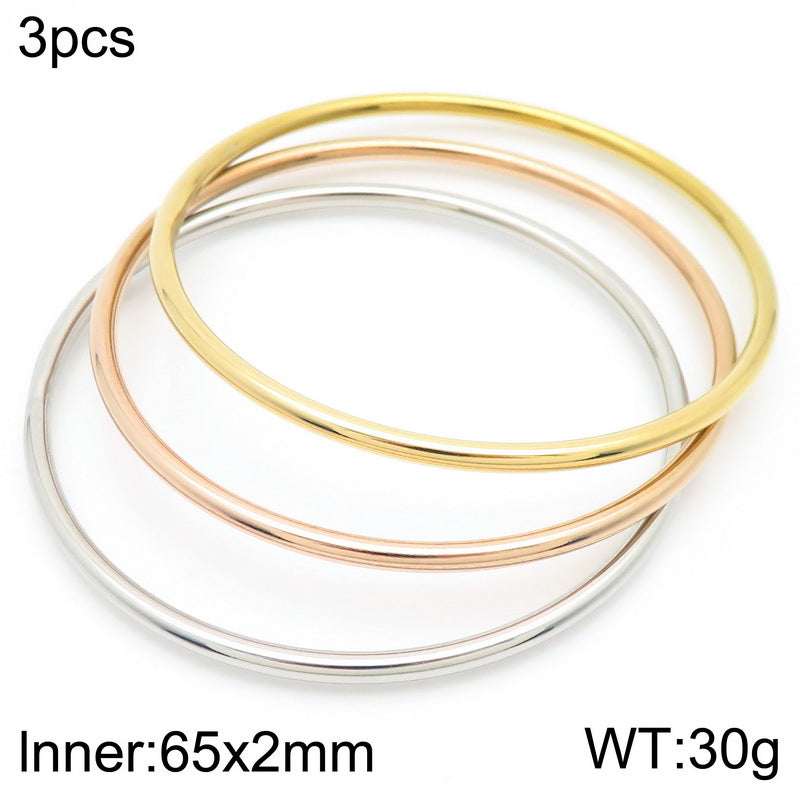 304 Stainless Steel 18K Gold Plated Simple Style Round Solid Color Bangle