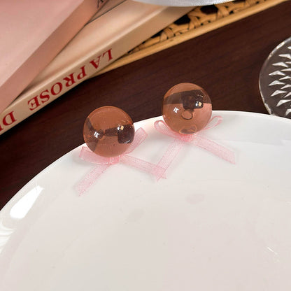 1 Pair Casual Elegant Simple Style Solid Color Bowknot Resin Copper Ear Studs