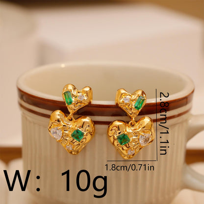 1 Pair Elegant Business Heart Shape Plating Inlay Copper Zircon 18K Gold Plated Drop Earrings