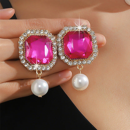 Elegant Glam Geometric Imitation Pearl Copper Crystal Zircon Women's Earrings Necklace Jewelry Set