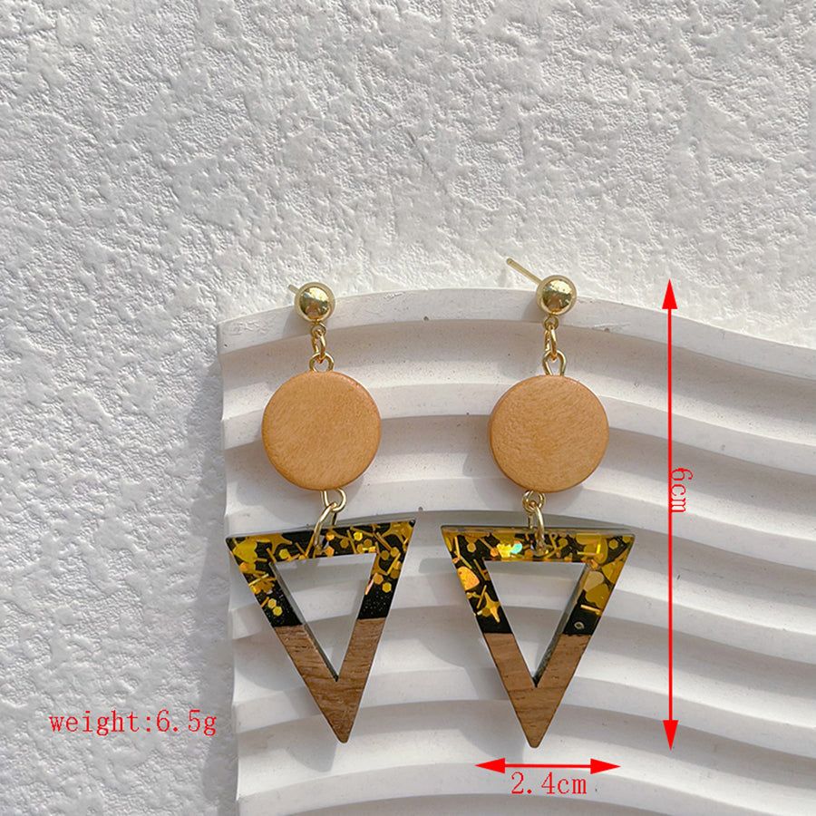 1 Pair Classical Classic Style Geometric Wood Resin Drop Earrings