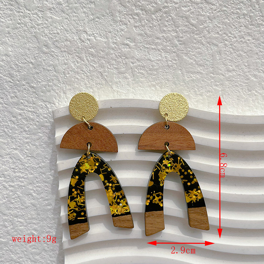 1 Pair Classical Classic Style Geometric Wood Resin Drop Earrings